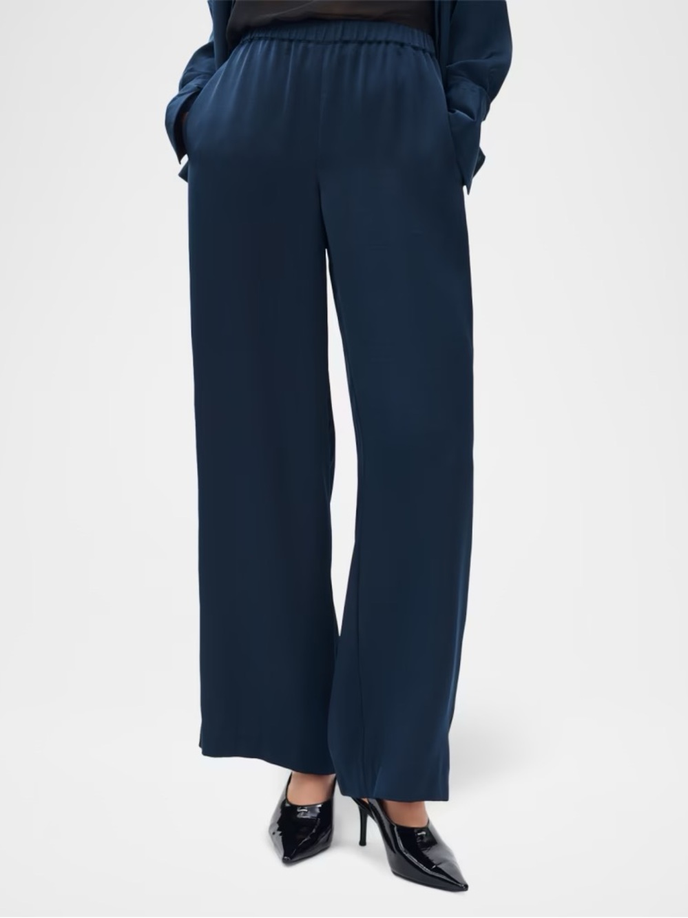 rag & bone Olivia Striped Pants Wide-Leg Navy Pull-On Trousers